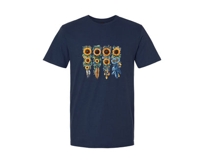 brand:Generic|color:Navy|Boho Wildflowers Feathers Flowers Graphic T-Shirt