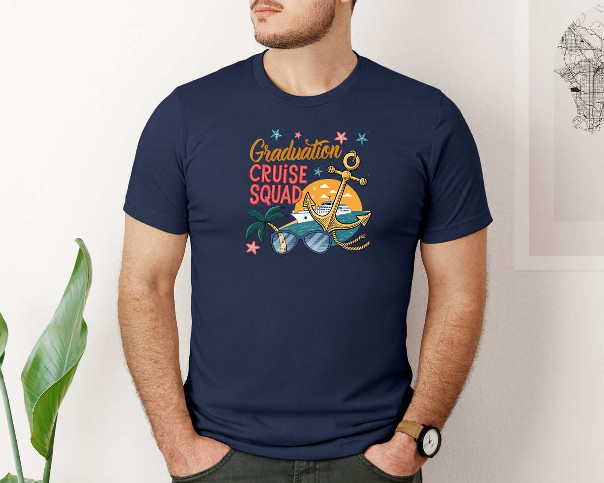 brand:Bella Canvas|color:Navy|Graduation Cruise Squad Cruise Ship Graphic T-Shirt