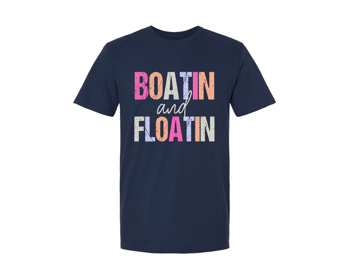 brand:Generic|color:Navy|Boatin And Floatin Summer Lake 2 Graphic T-Shirt