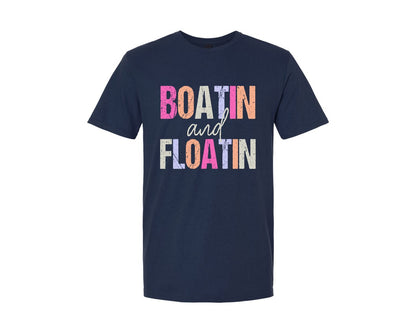 brand:Generic|color:Navy|Boatin And Floatin Summer Lake 2 Graphic T-Shirt