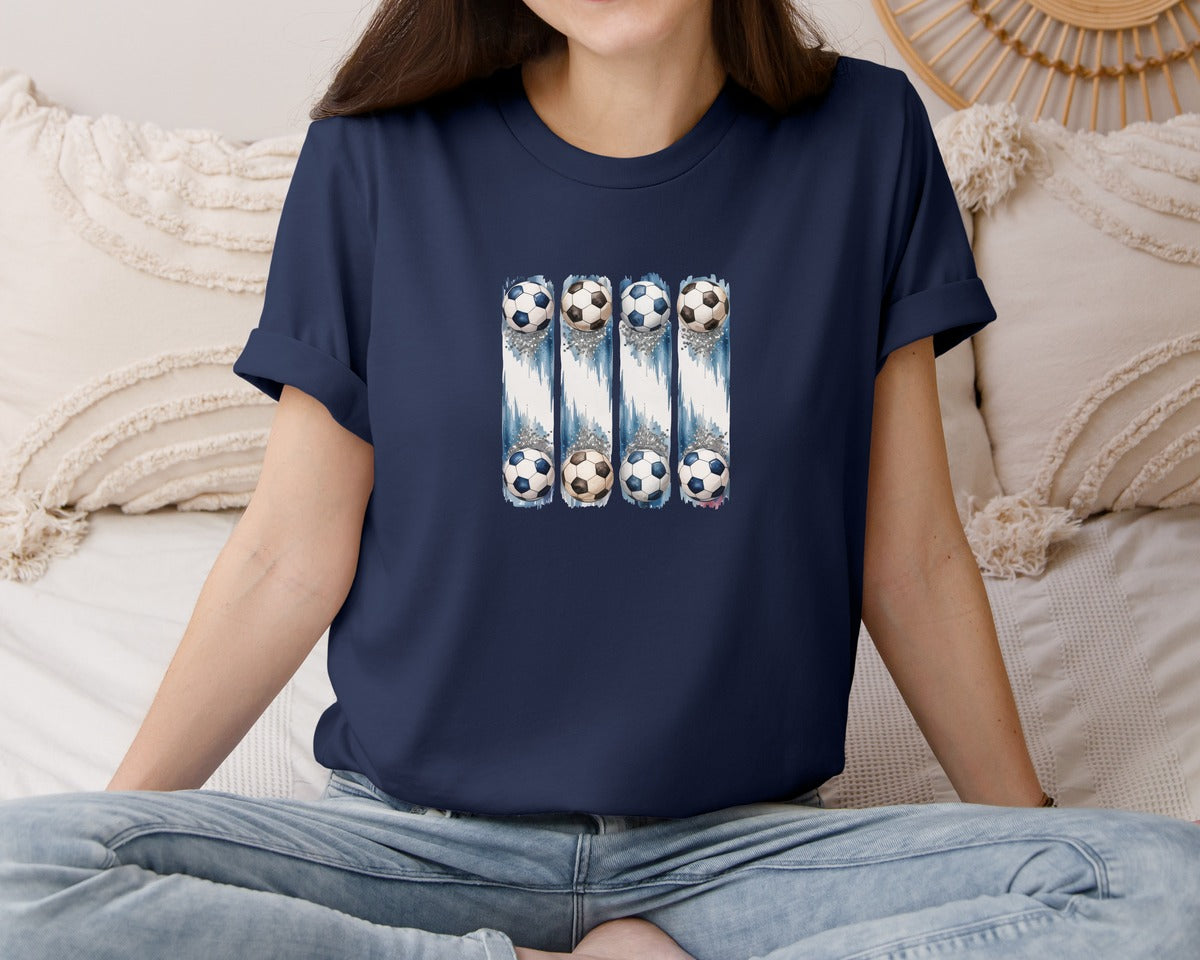brand:Bella Canvas|color:Navy|Brushstroke Soccer Ball Game Day Graphic T-Shirt