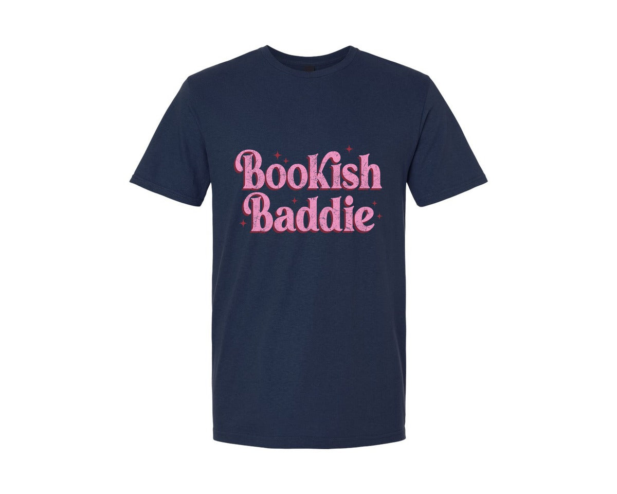 brand:Generic|color:Navy|Bookish Baddie Reading Book Quote Graphic T-Shirt