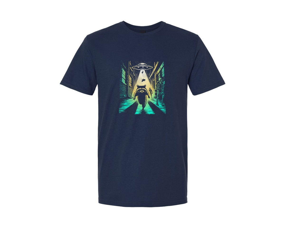 brand:Generic|color:Navy|Raccoon Running Alien And Ufo Graphic T-Shirt