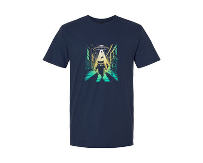 brand:Generic|color:Navy|Raccoon Running Alien And Ufo Graphic T-Shirt