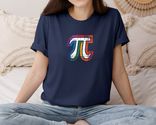 Retro Pi Symbol Vintage Rainbow Pi Graphic T-Shirt