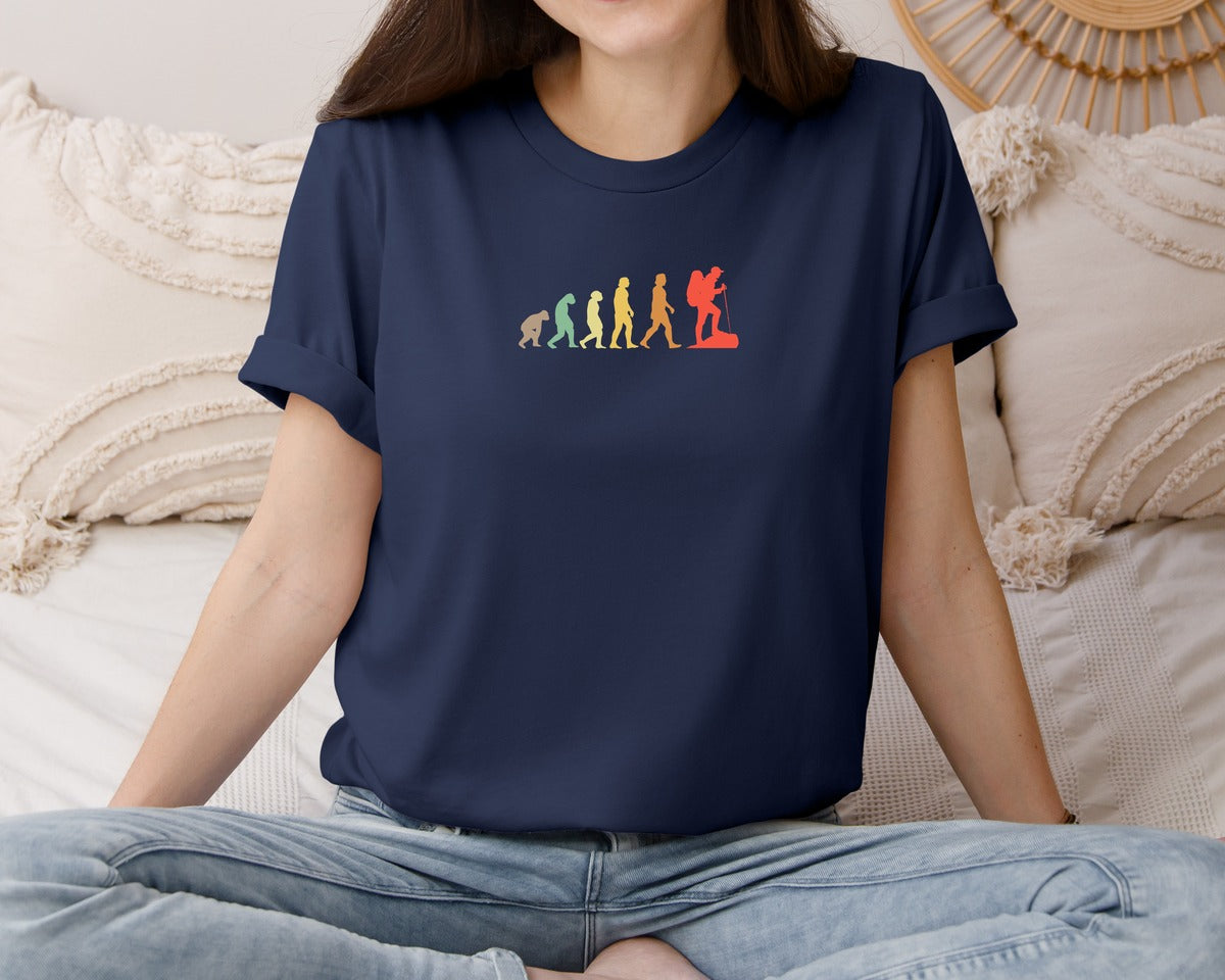brand:Bella Canvas|color:Navy|Evolution Hiking Retro T Shirt Design Graphic T-Shirt