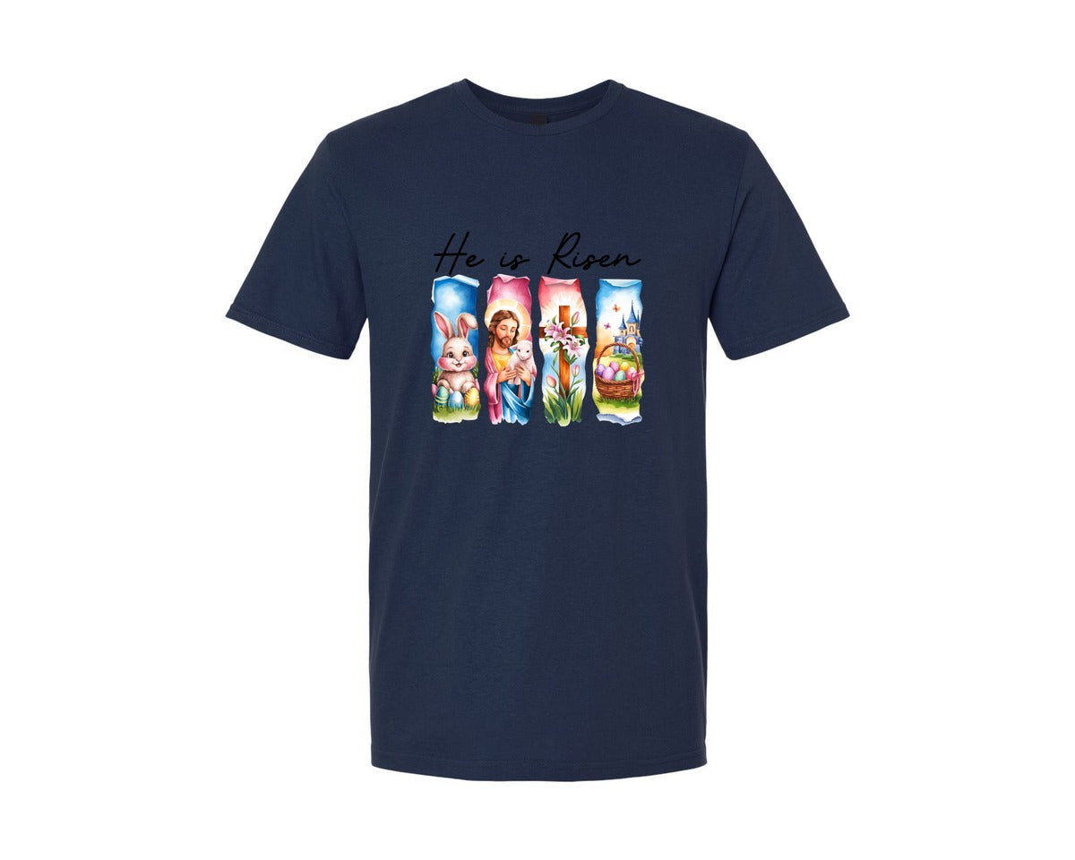 brand:Generic|color:Navy|He Is Risen Easter Jesus Christian Graphic T-Shirt