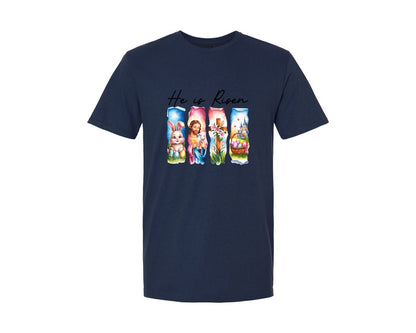brand:Generic|color:Navy|He Is Risen Easter Jesus Christian Graphic T-Shirt