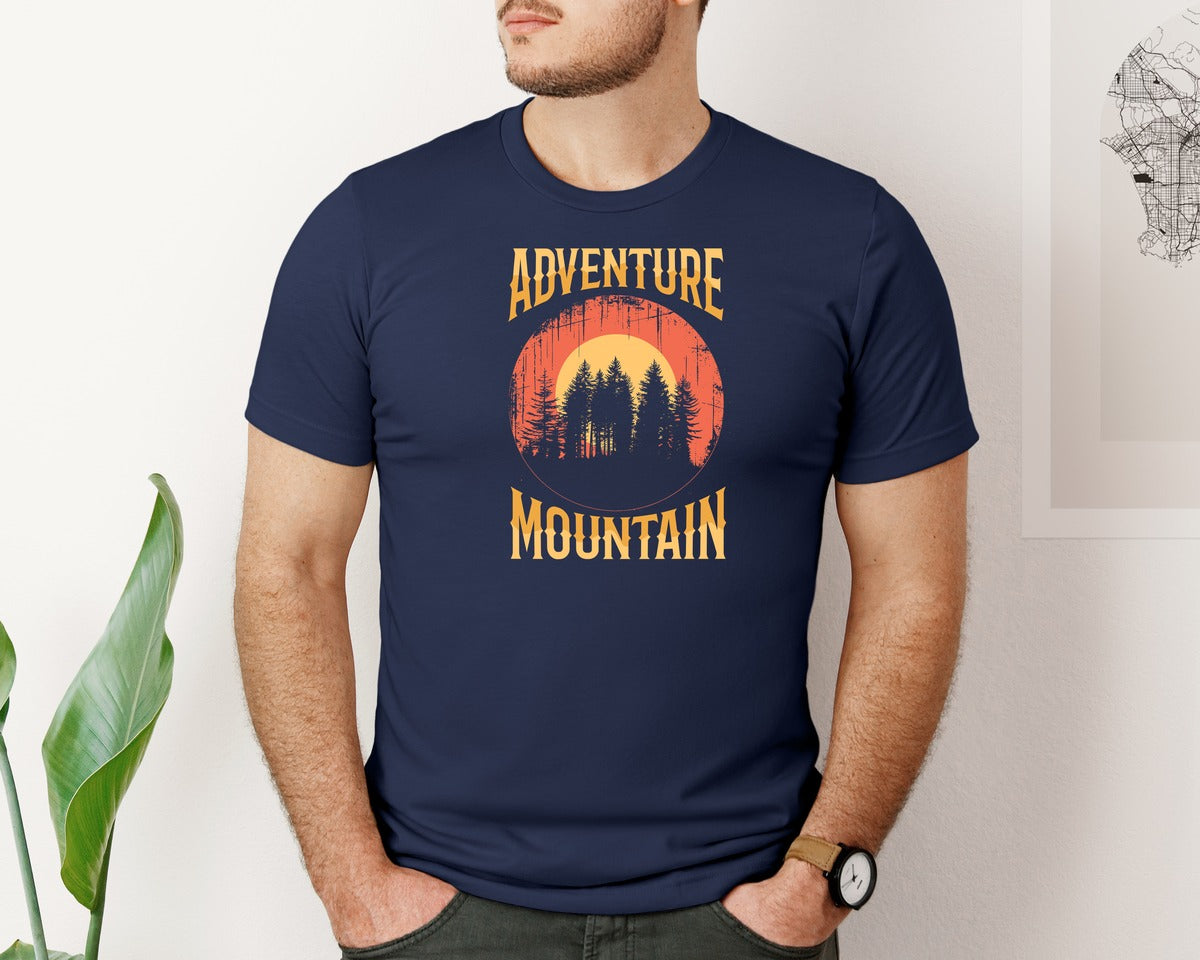 brand:Bella Canvas|color:Navy|Wild Life Experience Mountain Hiking Tee 4 Graphic T-Shirt