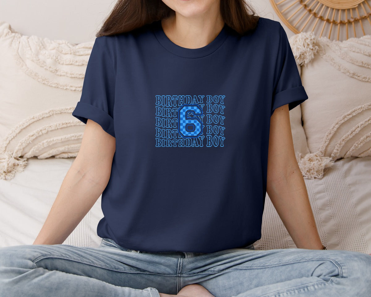 brand:Bella Canvas|color:Navy|Birthday Boy 6Th Birthday Shirt Graphic T-Shirt