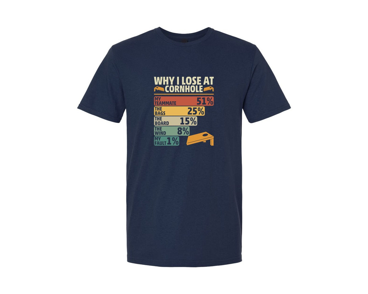brand:Generic|color:Navy|Why I Lose At Cornhole T Shirt Graphic T-Shirt