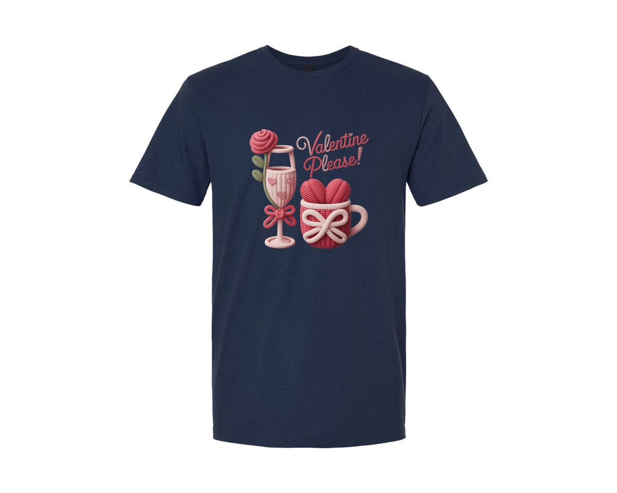 brand:Generic|color:Navy|Crochet Valentine Please Coffee Cup Graphic T-Shirt