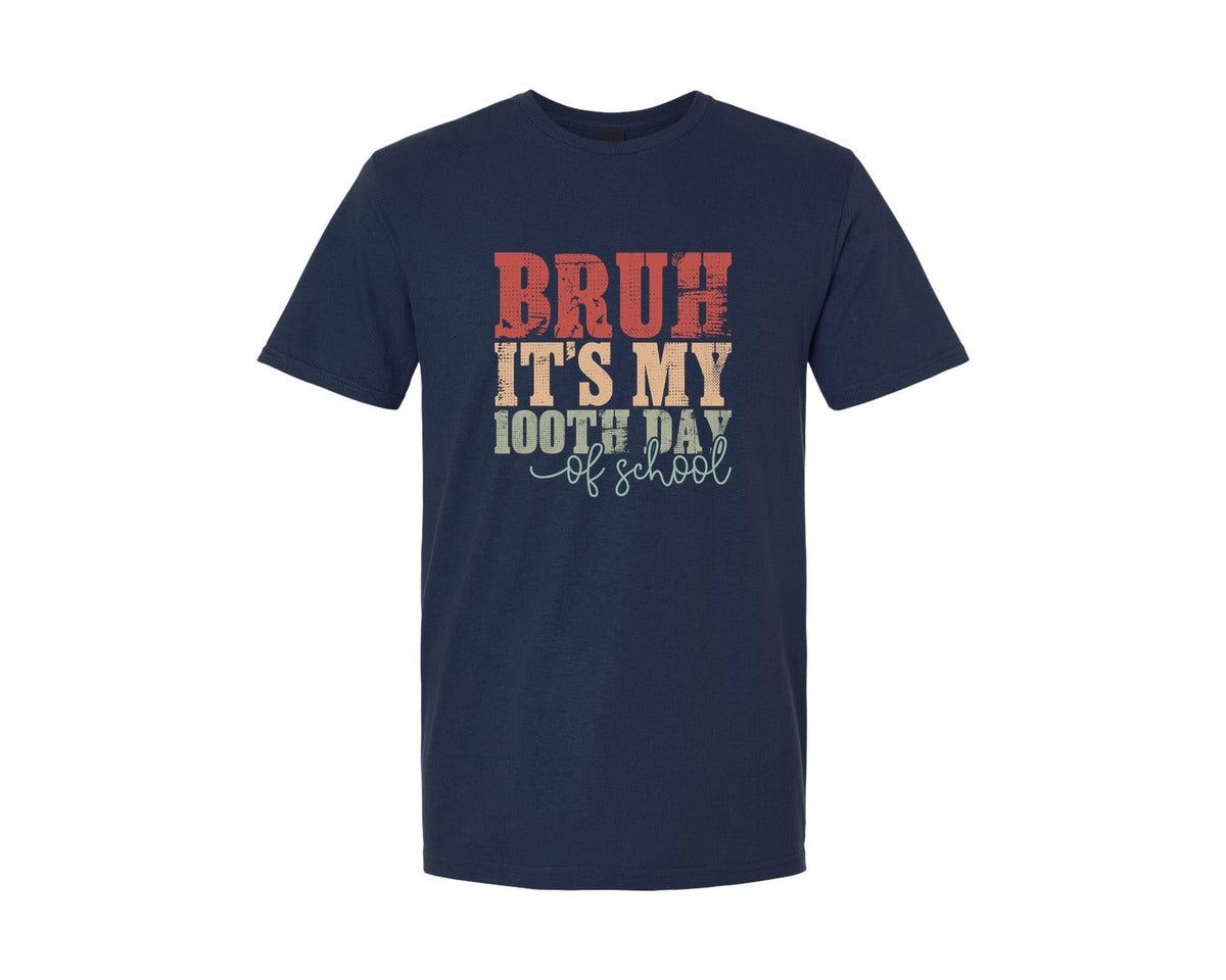 brand:Generic|color:Navy|Bruh Its My 100Th Day Of School Graphic T-Shirt