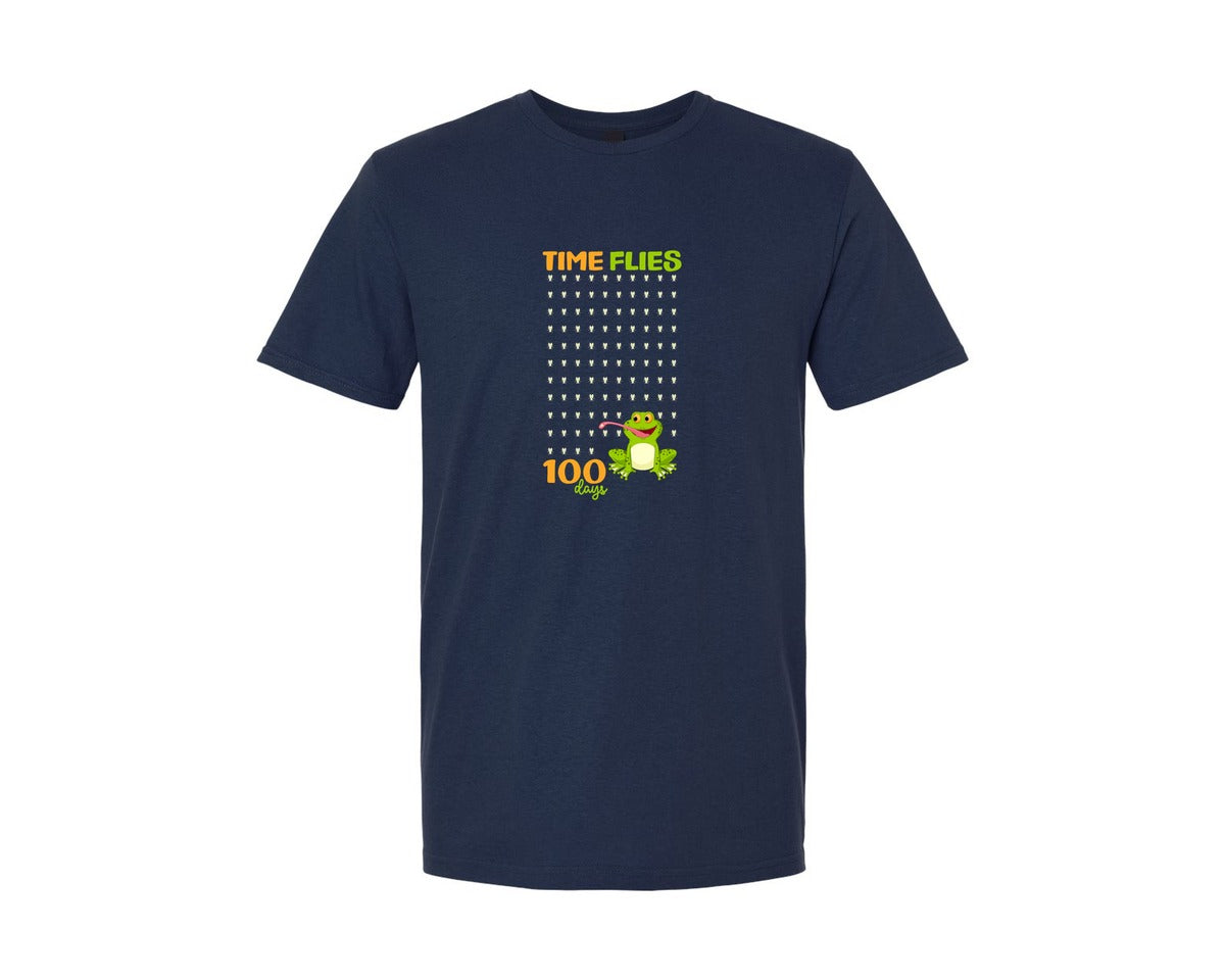 brand:Generic|color:Navy|Funny Frog Time Flies 100 Days Of School Graphic T-Shirt