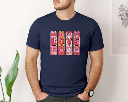 brand:Bella Canvas|color:Navy|Preppy Valentines Love Love Graphic T-Shirt