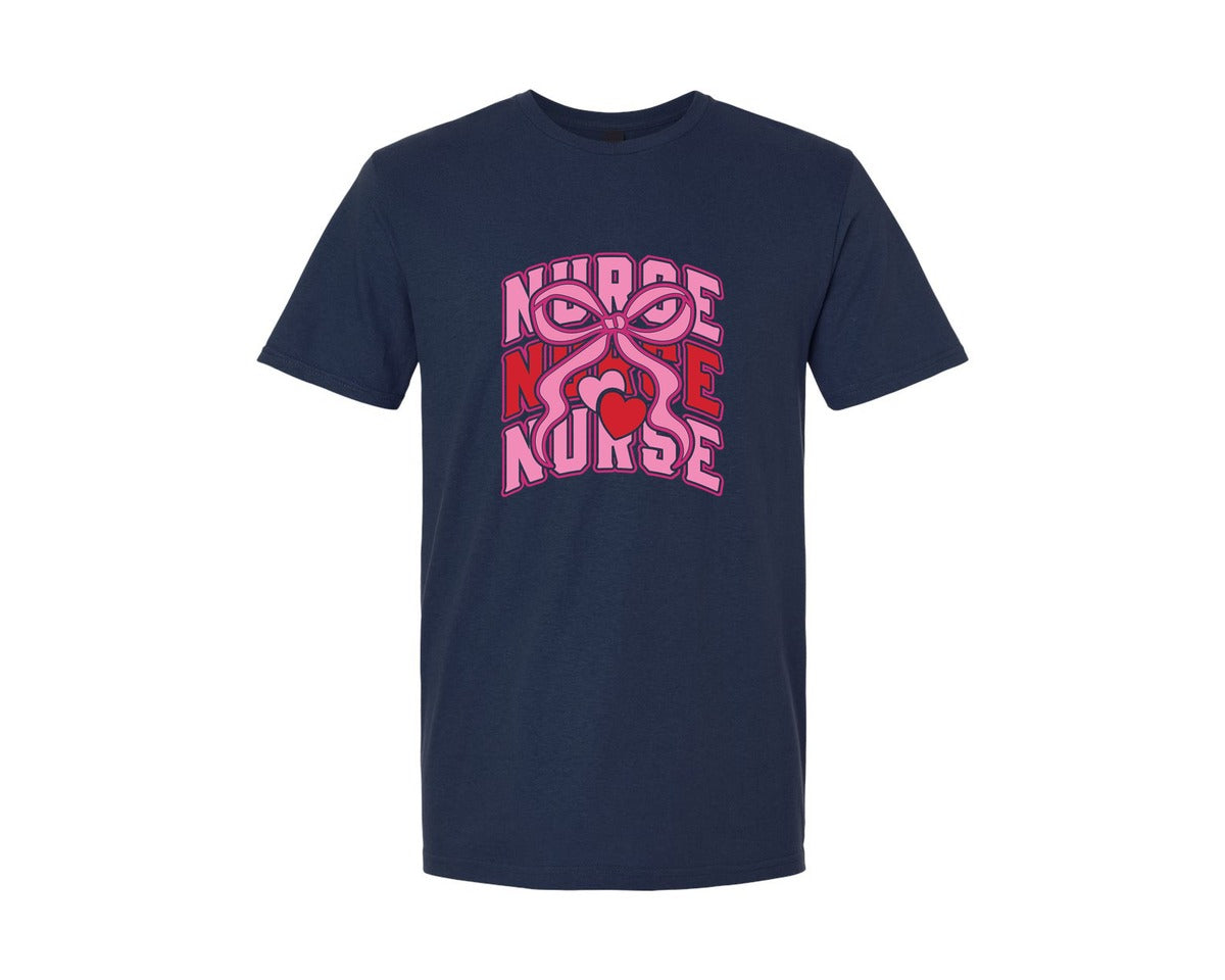brand:Generic|color:Navy|Nurse Coquette Bow Valentines Day Graphic T-Shirt