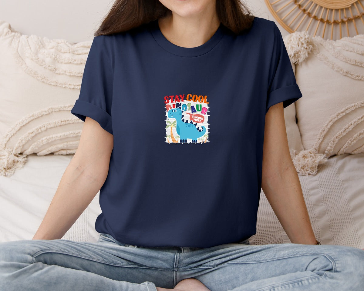 brand:Bella Canvas|color:Navy|Cute Dinosaur Cartoon T Shirt Design Graphic T-Shirt