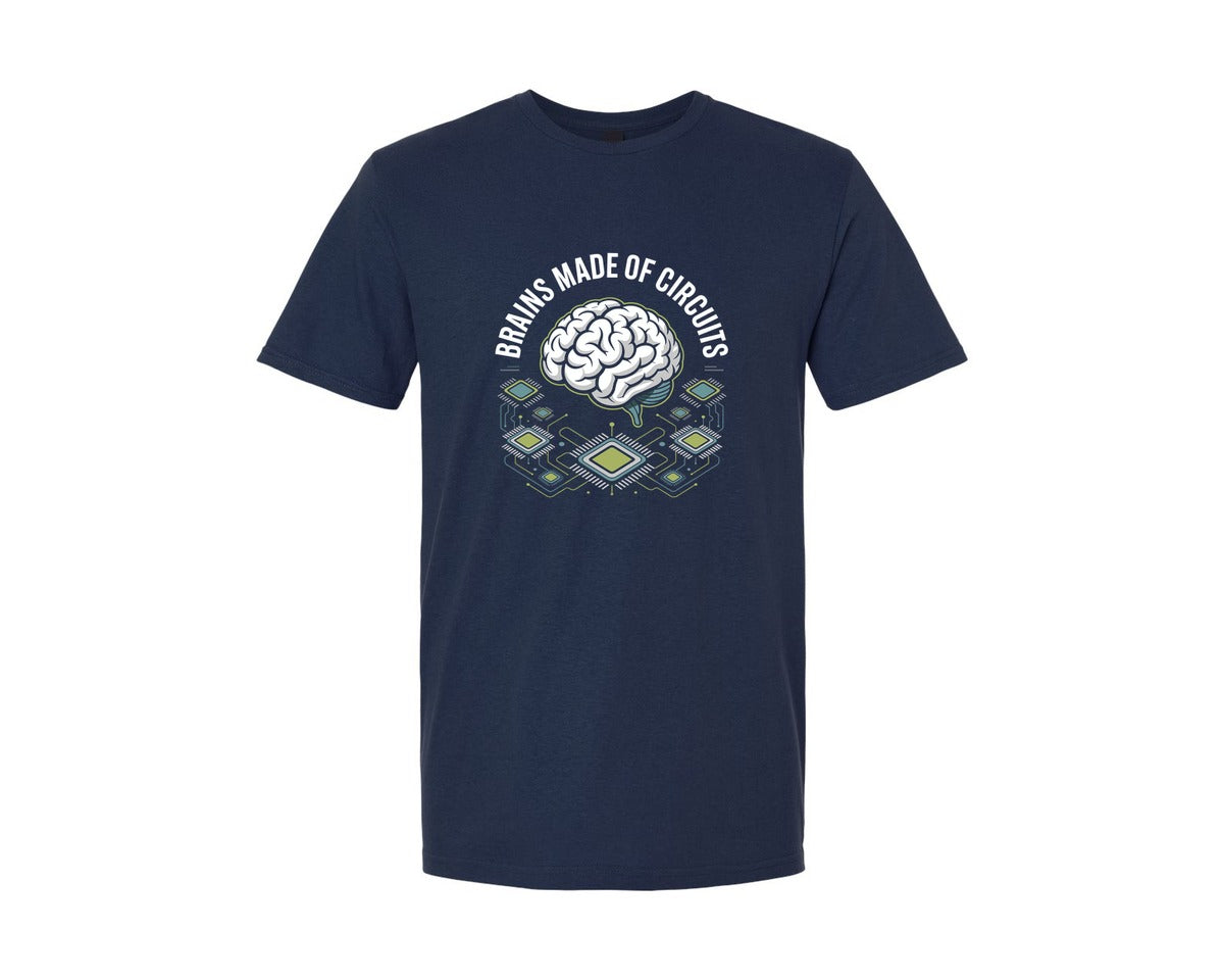 brand:Generic|color:Navy|Brains Made Of Circuits Ai Design Graphic T-Shirt