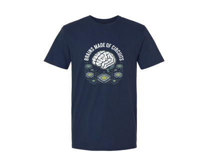 brand:Generic|color:Navy|Brains Made Of Circuits Ai Design Graphic T-Shirt