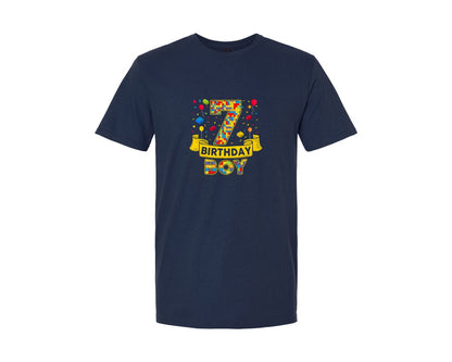 brand:Generic|color:Navy|7Th Birthday Boy Building Blocks Design Graphic T-Shirt