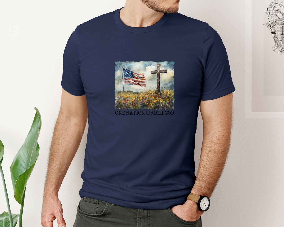 brand:Bella Canvas|color:Navy|One Nation Under God Png4Th Of July 2 Graphic T-Shirt