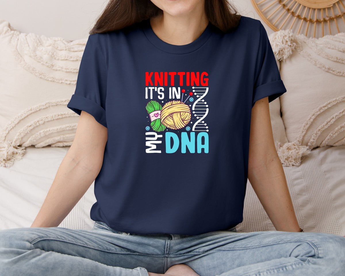 brand:Bella Canvas|color:Navy|Knitting Its In My Dna T Shirt Design Graphic T-Shirt