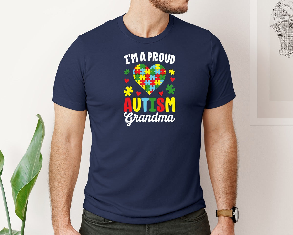 brand:Bella Canvas|color:Navy|Im A Proud Autism Grandma T Shirt Graphic T-Shirt