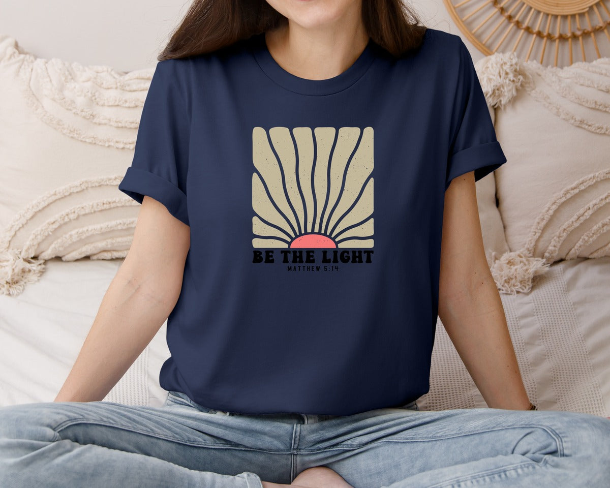 brand:Bella Canvas|color:Navy|Be The Light Mathew 514 Bible Graphic T-Shirt
