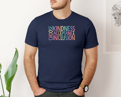 brand:Bella Canvas|color:Navy|Choose Kindness Acceptance Inclusion Graphic T-Shirt