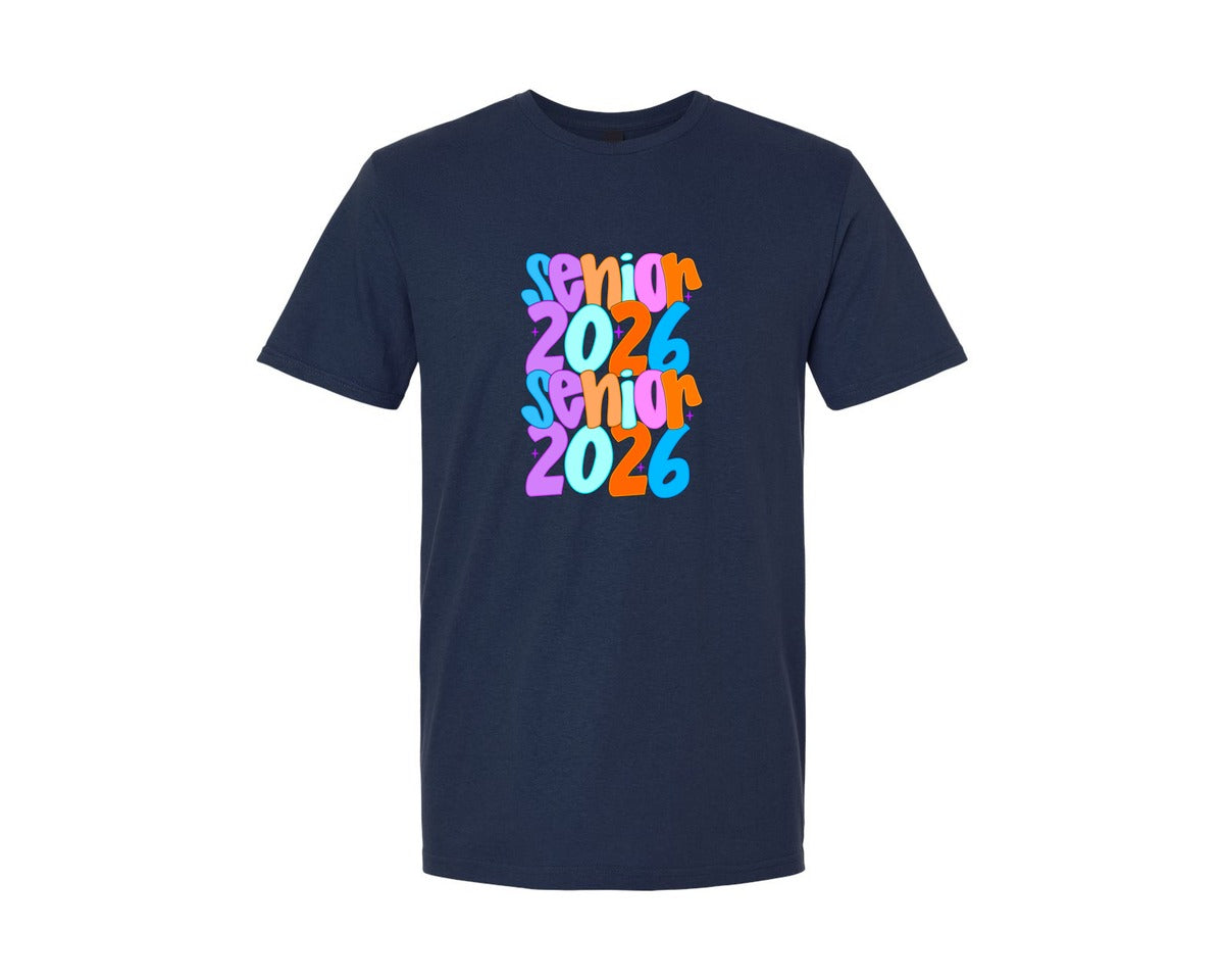 brand:Generic|color:Navy|Preppy Senior 2026 Trendy Neon Shirt Graphic T-Shirt