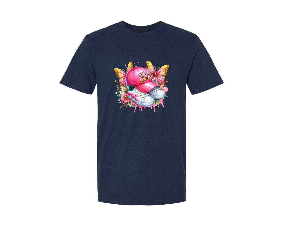 brand:Generic|color:Navy|Lets Go Girls Butterfly Graphic T-Shirt