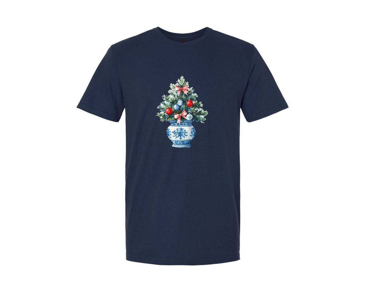 brand:Generic|color:Navy|Preppy Christmas Tree Graphic 8 Graphic T-Shirt