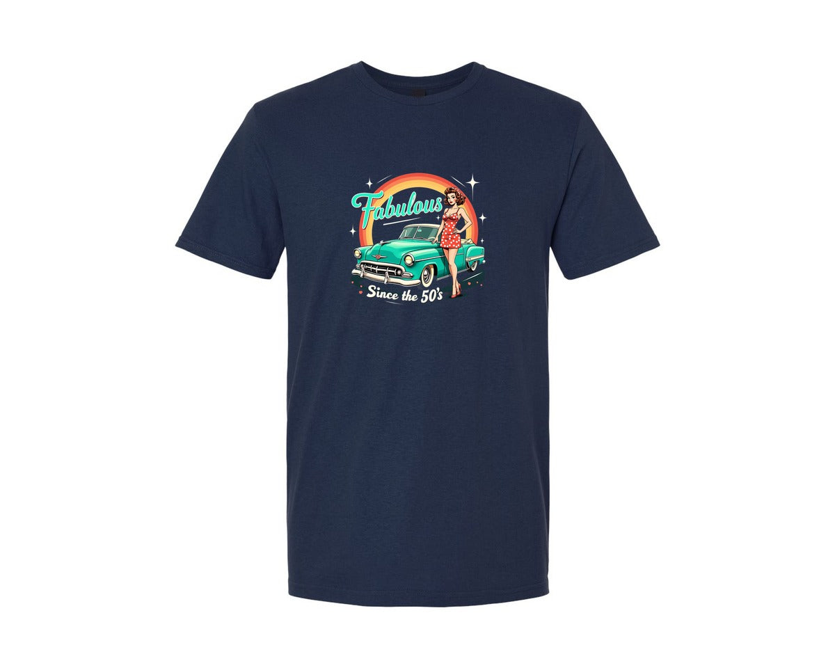brand:Generic|color:Navy|Retro Car Fabulous Since 50S Graphic T-Shirt