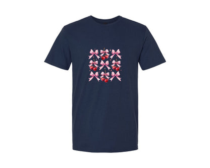 brand:Generic|color:Navy|Pink Bow Cherry Pattern Valentine Graphic T-Shirt