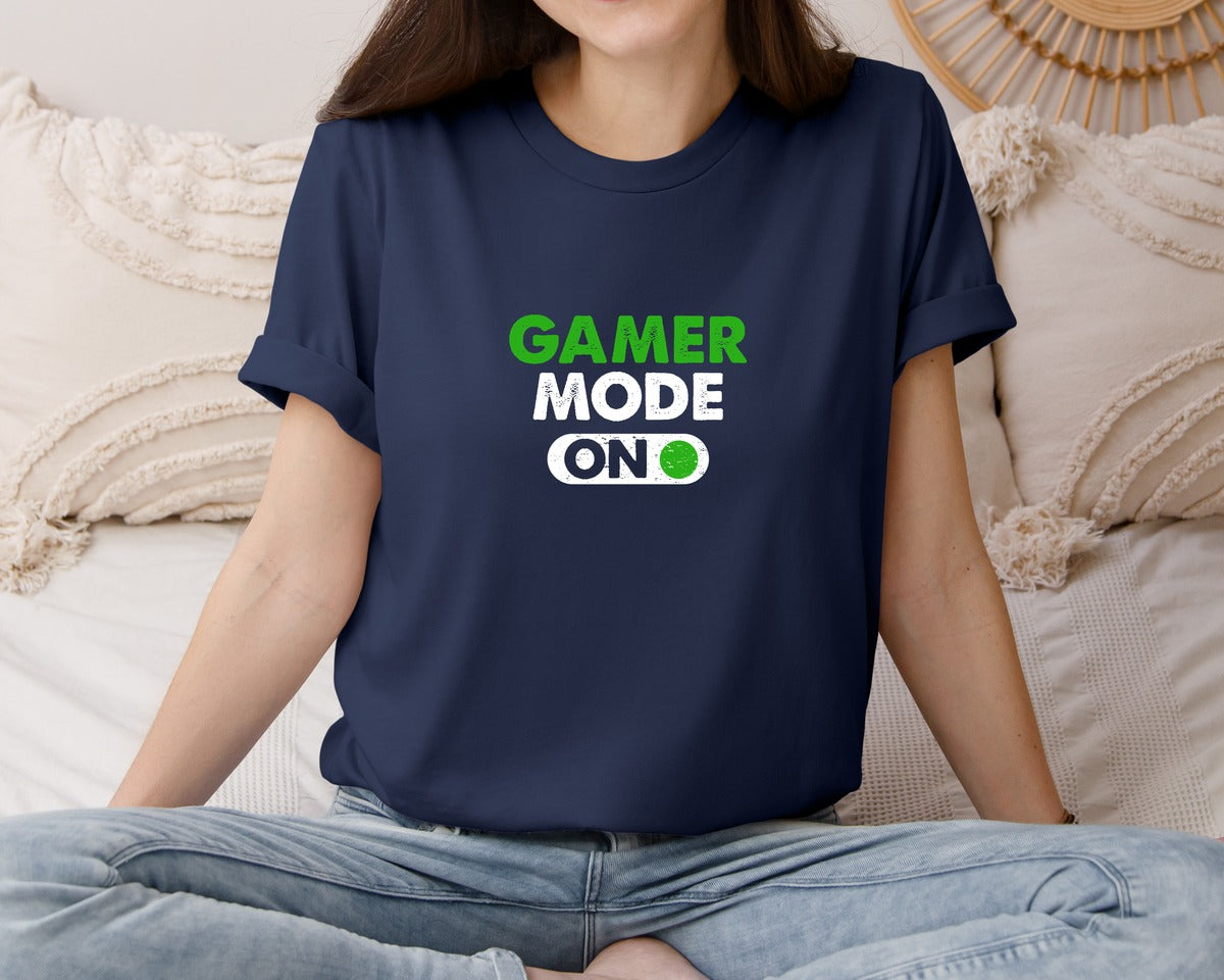 brand:Bella Canvas|color:Navy|Gamer Mode On Gamer T Shirt Design Graphic T-Shirt