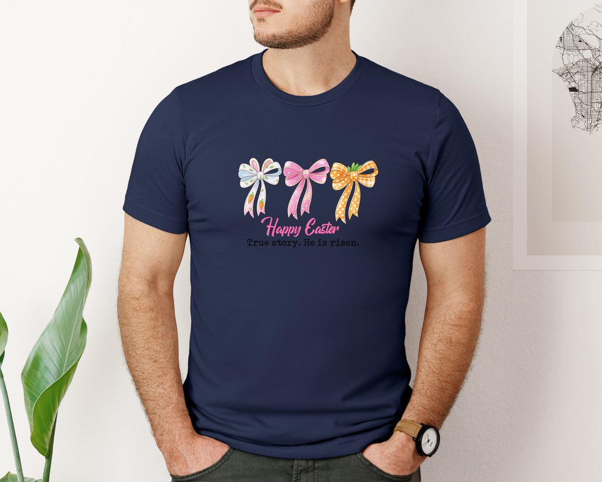 brand:Bella Canvas|color:Navy|Bunny Coquette Happy Easter Graphic T-Shirt