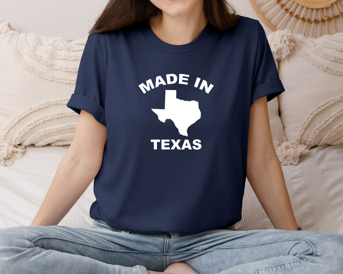 brand:Bella Canvas|color:Navy|Made In Texas With Texas Map Graphic T-Shirt