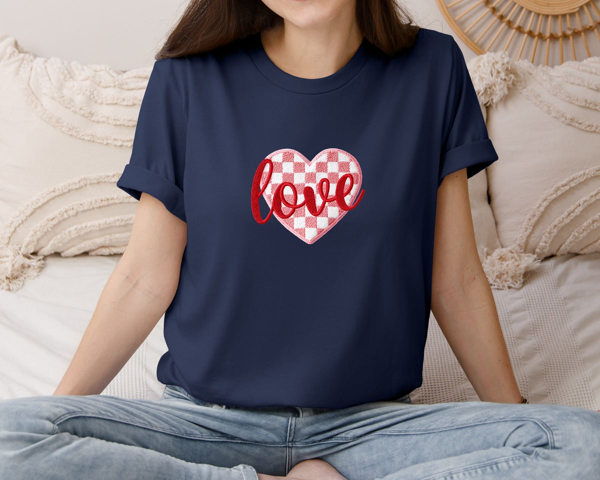 brand:Bella Canvas|color:Navy|Faux Yarn Valentine Love 9 Graphic T-Shirt