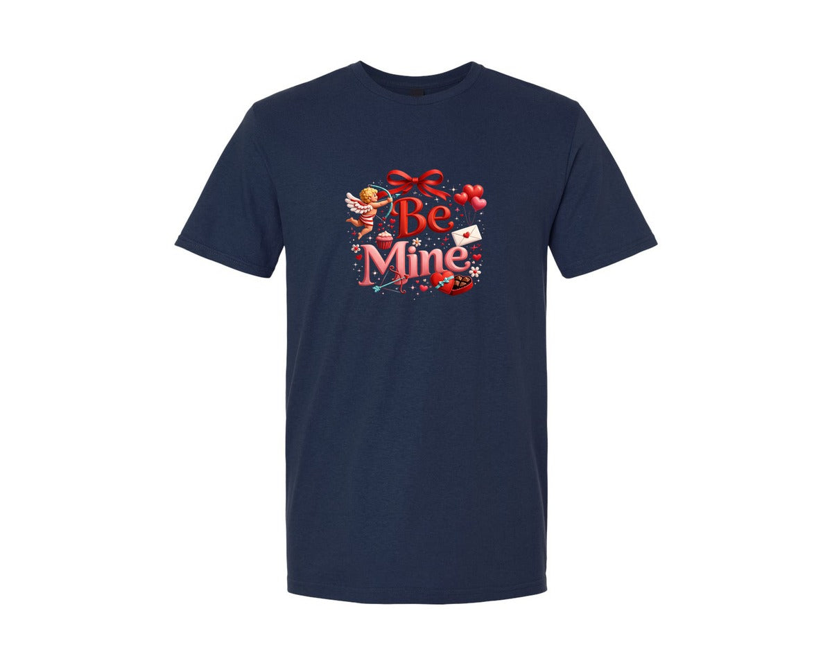 brand:Generic|color:Navy|Be Mine Valentine Cupid Design Graphic T-Shirt