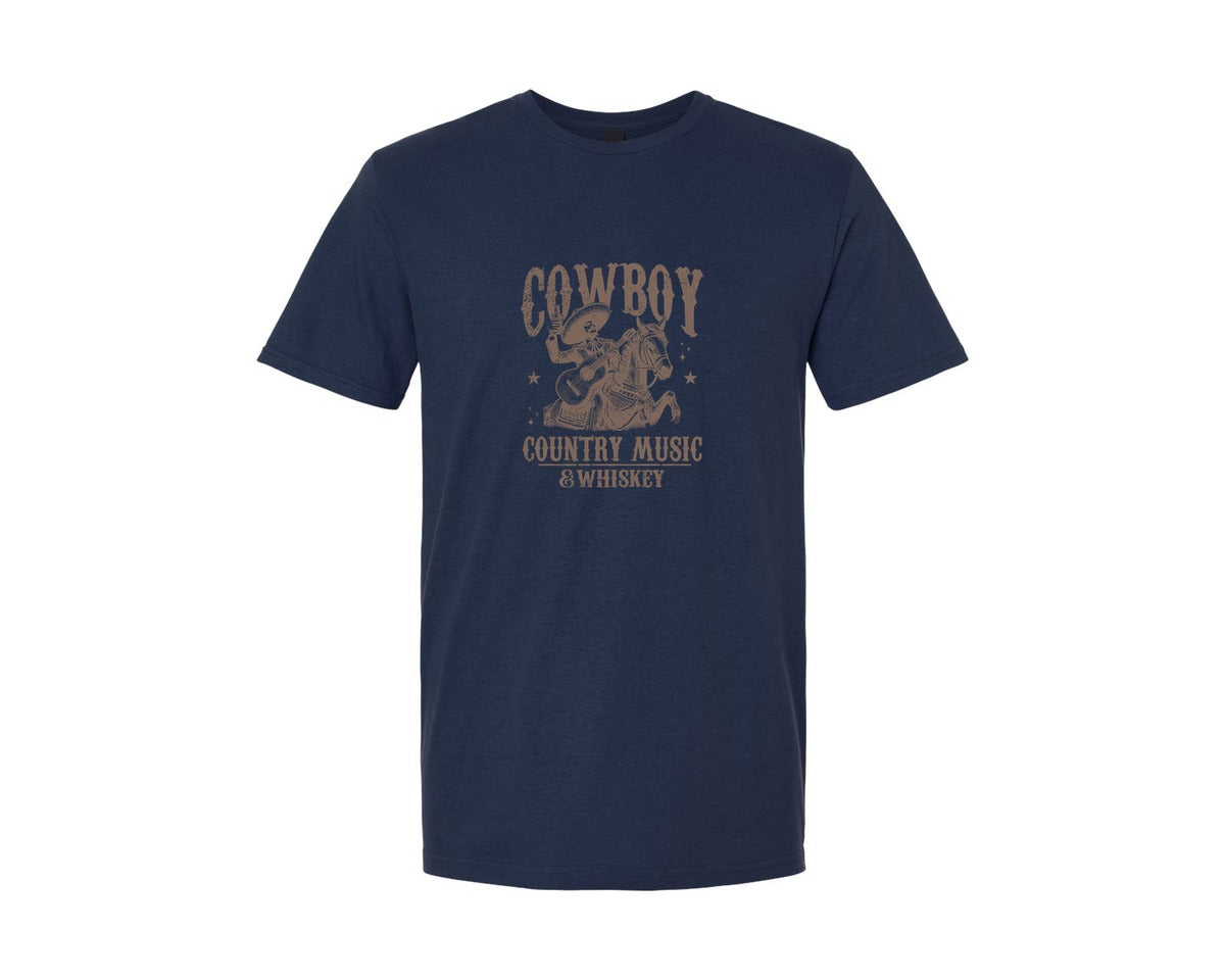 brand:Generic|color:Navy|Cowboy Playing Guitar Whiskey Shirt Graphic T-Shirt