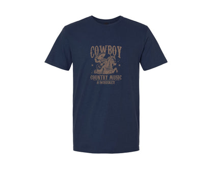 brand:Generic|color:Navy|Cowboy Playing Guitar Whiskey Shirt Graphic T-Shirt