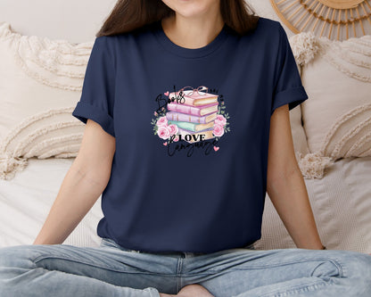 brand:Bella Canvas|color:Navy|Books Are My Love Language 18 Graphic T-Shirt
