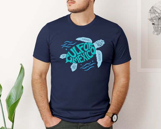 Gulf Of Mexico Word Art Turtle Graphic T-Shirt