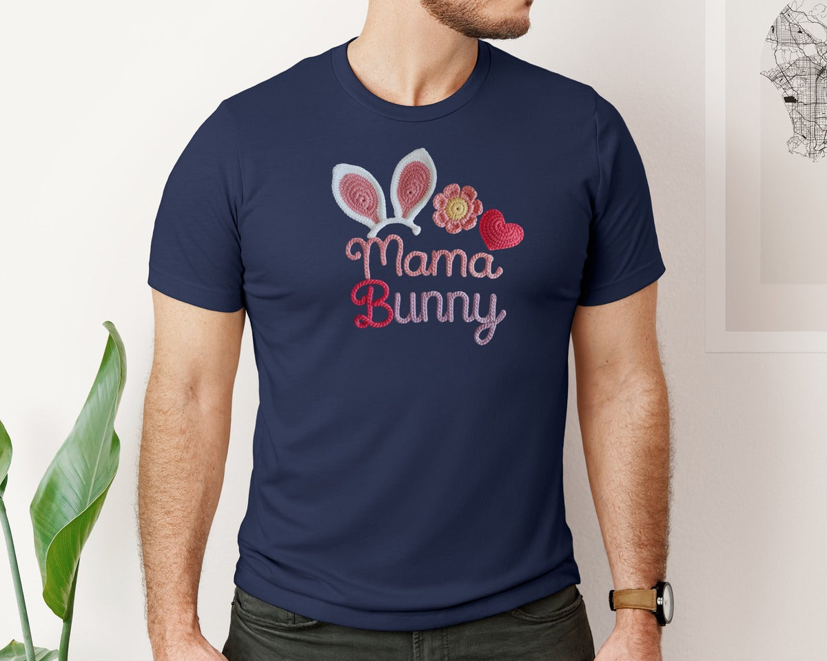 brand:Bella Canvas|color:Navy|Mama Bunny Crochet Easter Design 3 Graphic T-Shirt