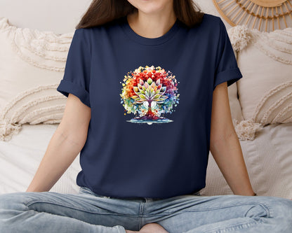 brand:Bella Canvas|color:Navy|Retro Yoga Zen Lotus Flower Graphic T-Shirt