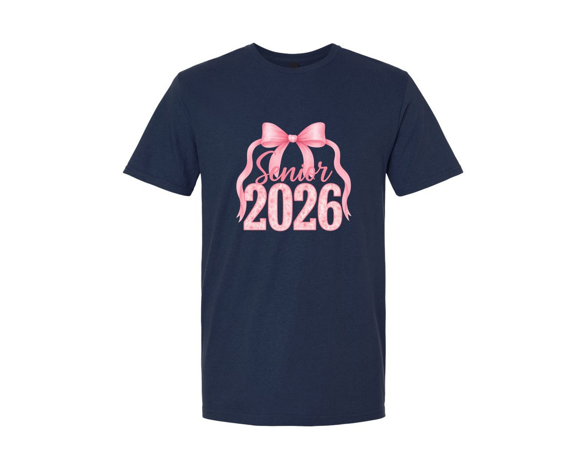 brand:Generic|color:Navy|Senior 2026 Pink Bow Coquette Graphic T-Shirt