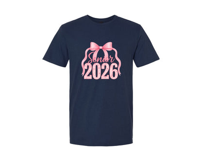 brand:Generic|color:Navy|Senior 2026 Pink Bow Coquette Graphic T-Shirt
