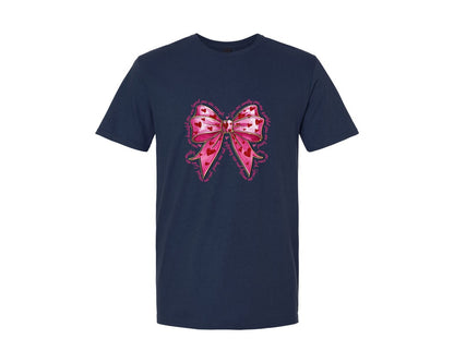 brand:Generic|color:Navy|Pink Valentine Bow You Are Loved Graphic T-Shirt