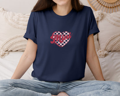 brand:Bella Canvas|color:Navy|Mini Valentine Pngretro Checkered Heart Graphic T-Shirt