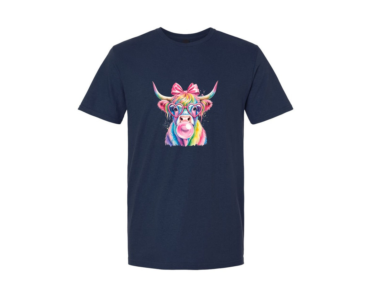 brand:Generic|color:Navy|Fabulous Rainbow Highland Cow Farm Graphic T-Shirt